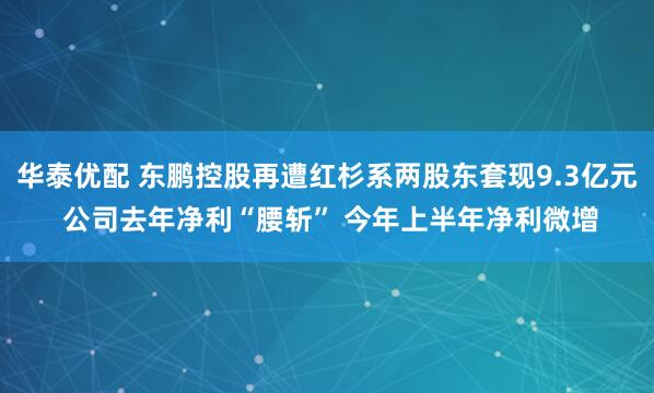 华泰优配 东鹏控股再遭红杉系两股东套现9.3亿元 公司去年净利“腰斩” 今年上半年净利微增
